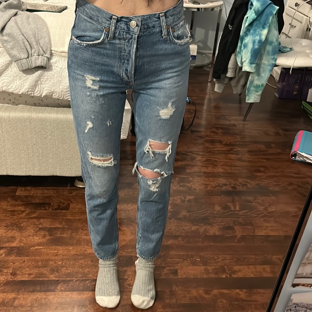 agolde distressed blue jeans